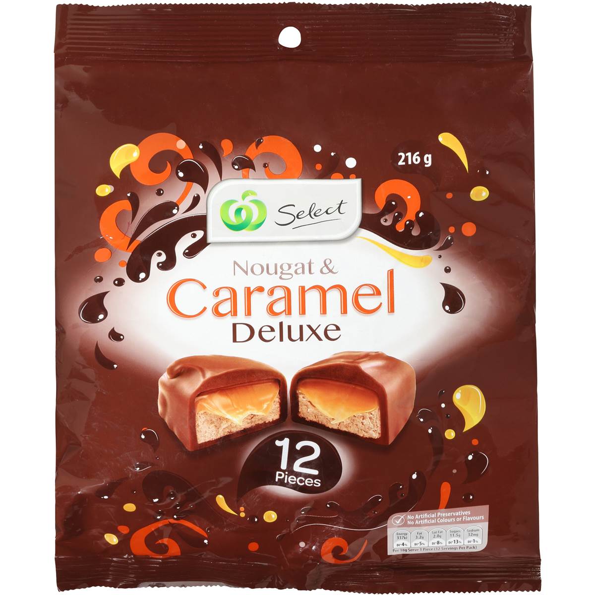 Woolworths Select Nougat Caramel Deluxe Sharepack 12pk 216g Woolworths