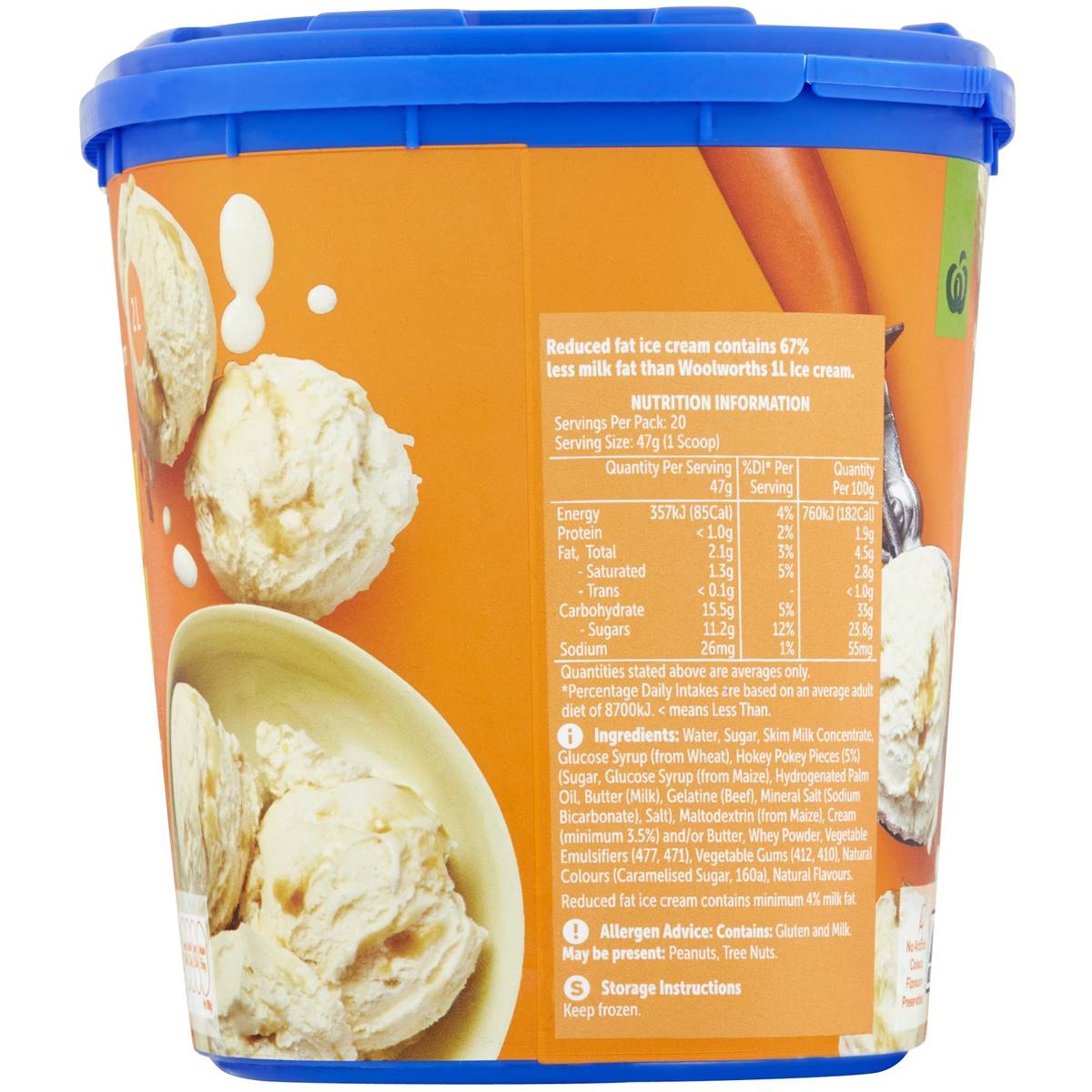 Woolworths Hokey Pokey Reduced Fat Ice Cream Tub 2l Tub Woolworths