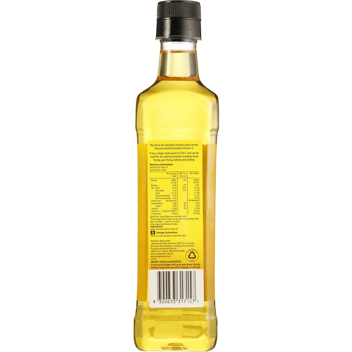 Woolworths Rice Bran Oil 500ml Woolworths