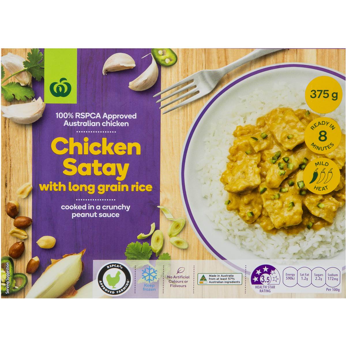 Woolworths Frozen Meal Chicken Satay & Rice 375g Woolworths