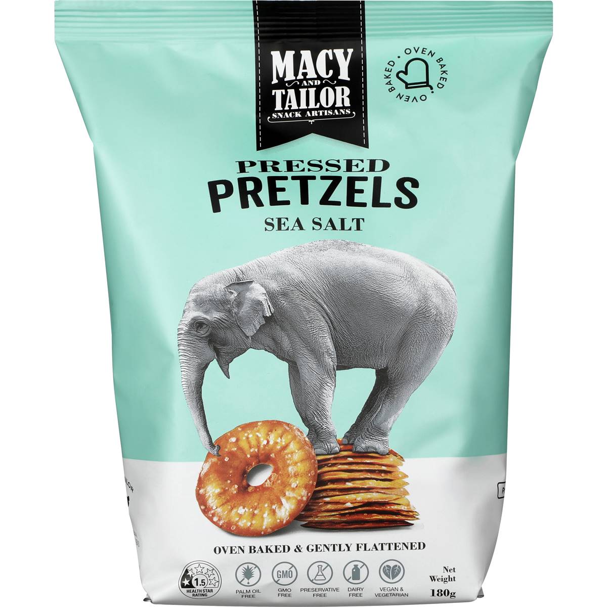 Macy And Tailor Oven Baked Pressed Pretzels Sea Salt 180g Woolworths