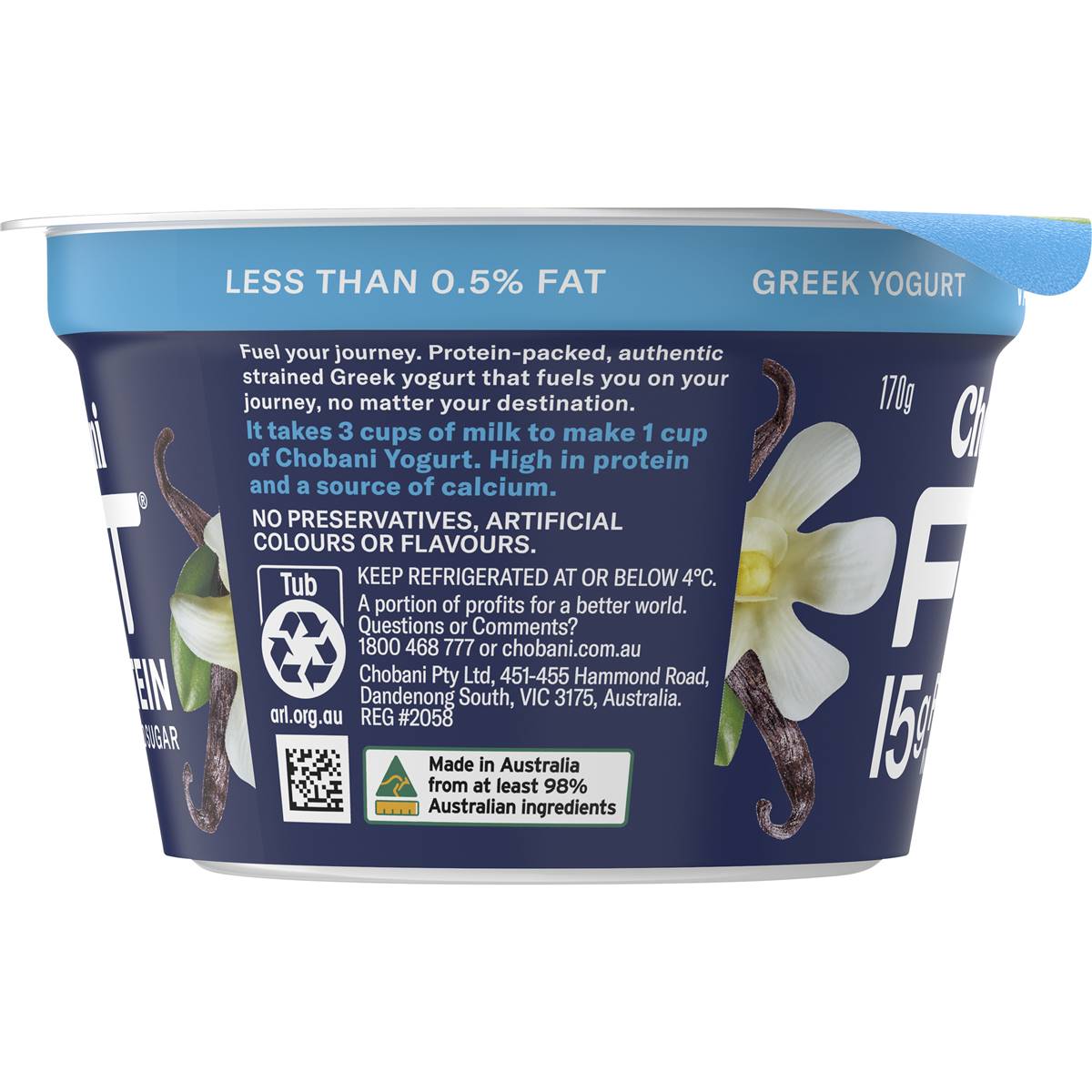 Chobani Fit Vanilla High Protein Greek Yogurt 170g | Woolworths