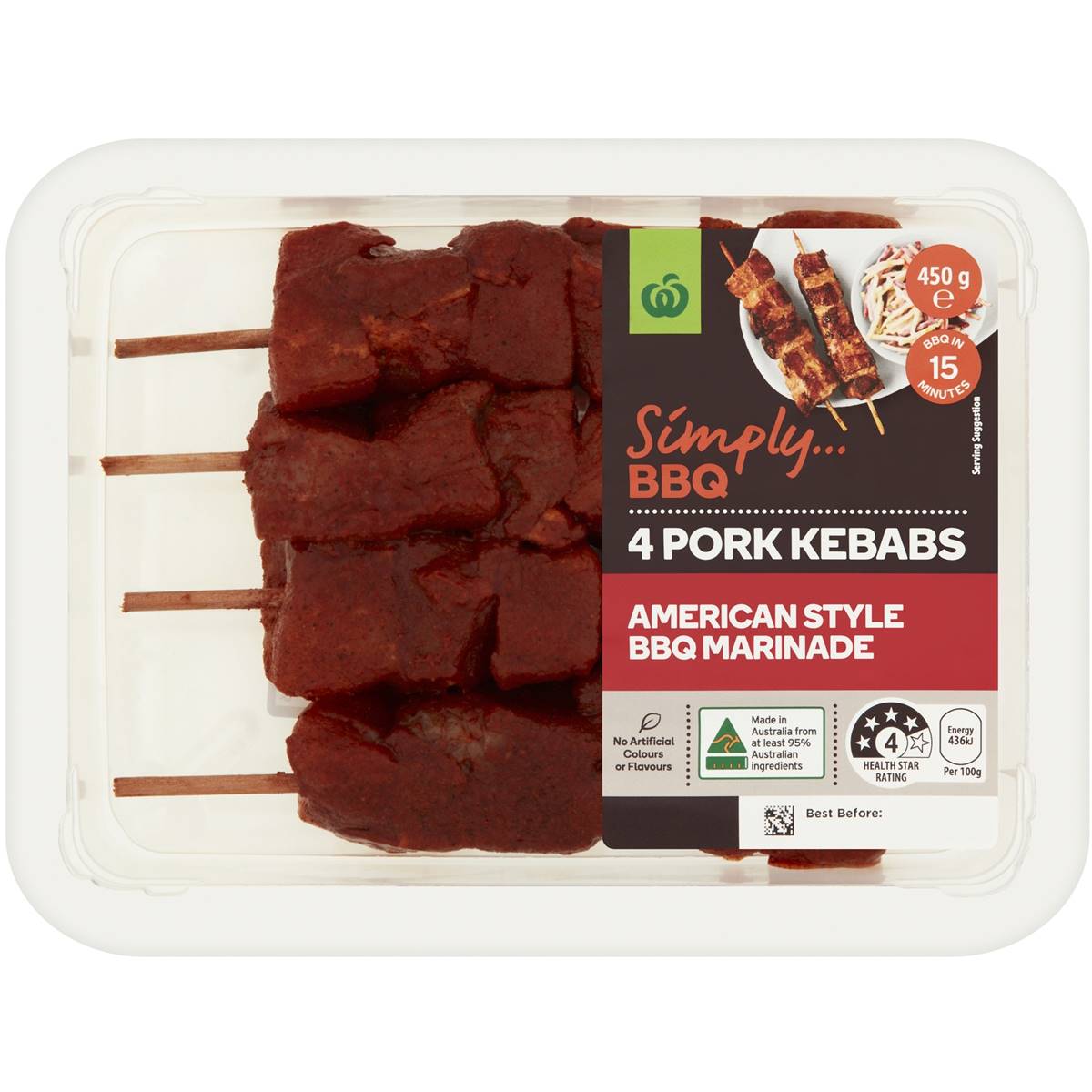 Woolworths Simply Bbq 4 Pork Kebabs With American Style Bbq Marinade