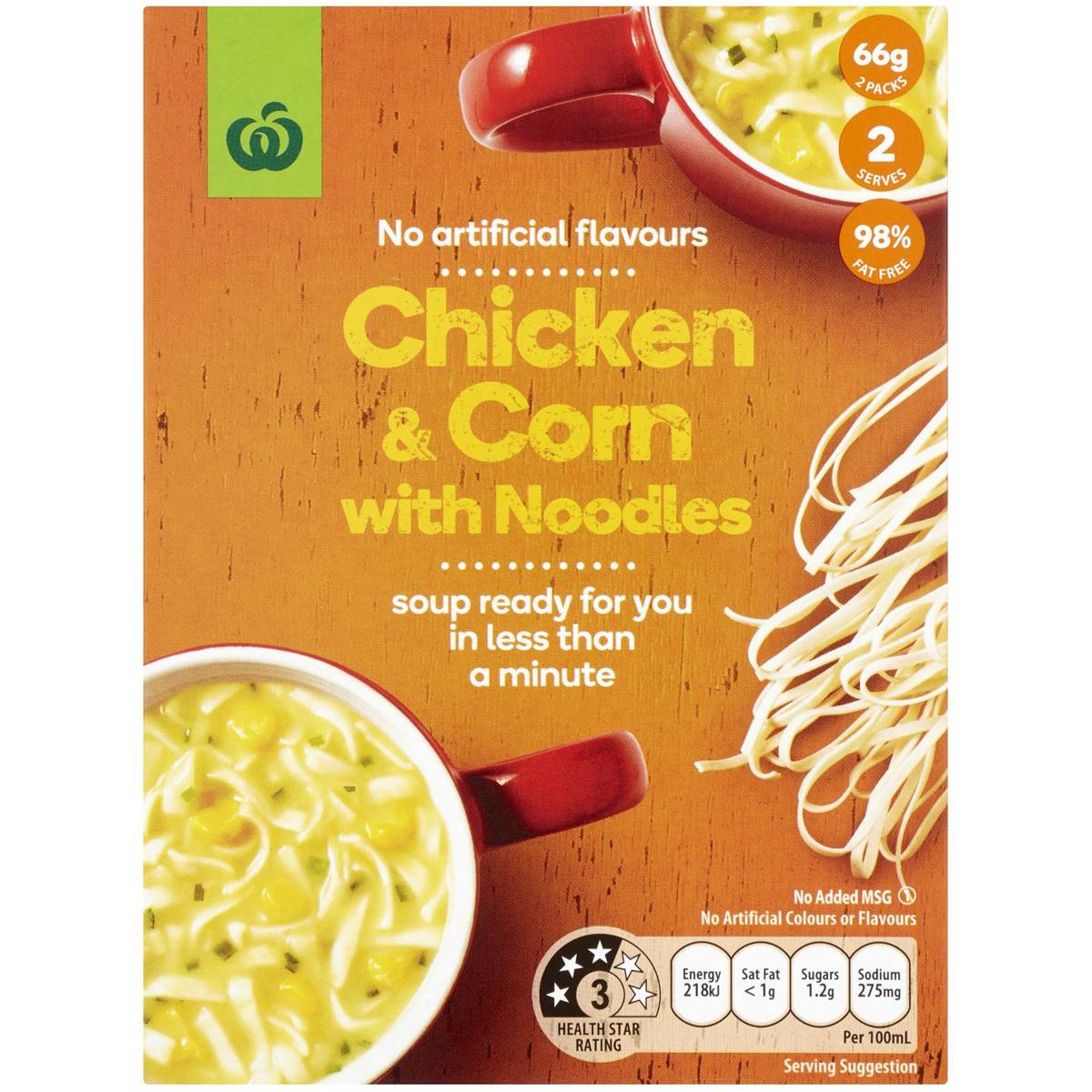 Woolworths Instant Soup Chicken & Corn Noodles 66g Woolworths