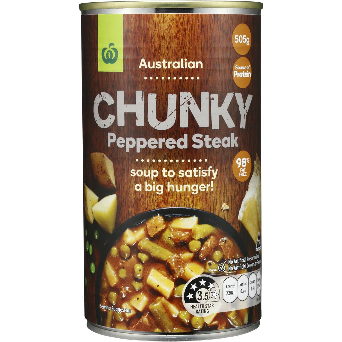 Woolworths Canned Soup Chunky Peppered Steak 505g Woolworths