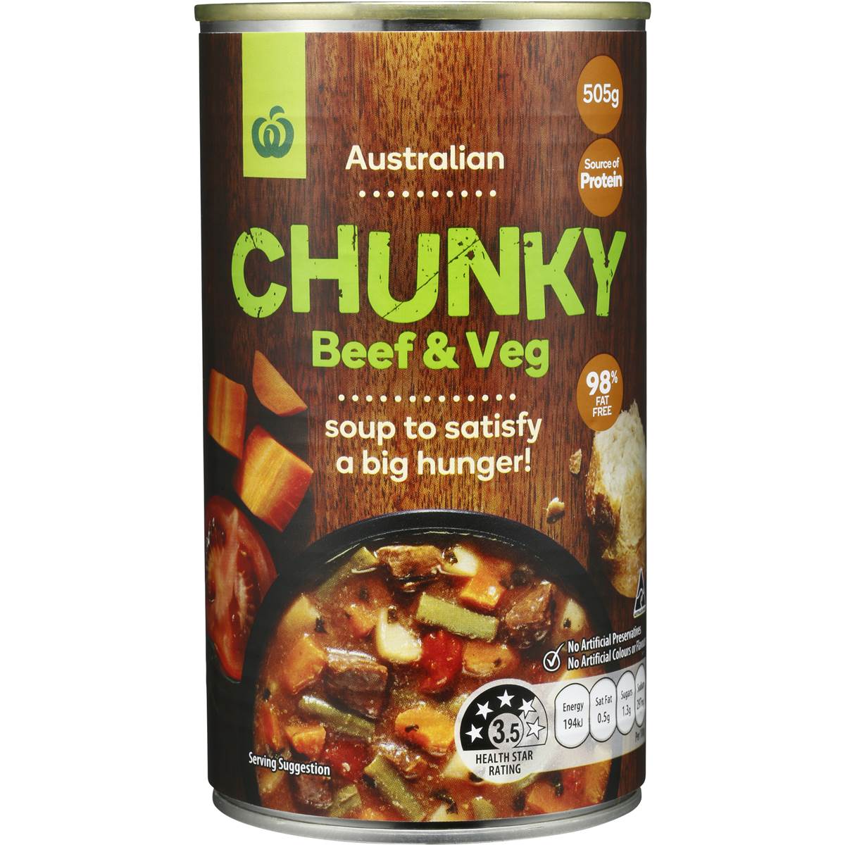 Woolworths Canned Soup Chunky Beef & Veg 505g Woolworths