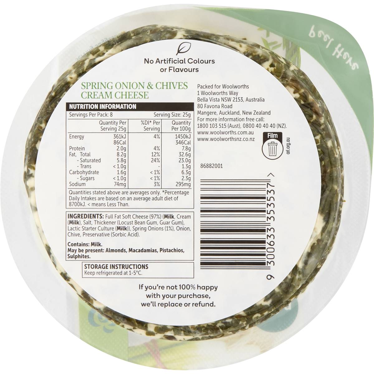 Woolworths Spring Onion & Chive Cream Cheese 200g Woolworths