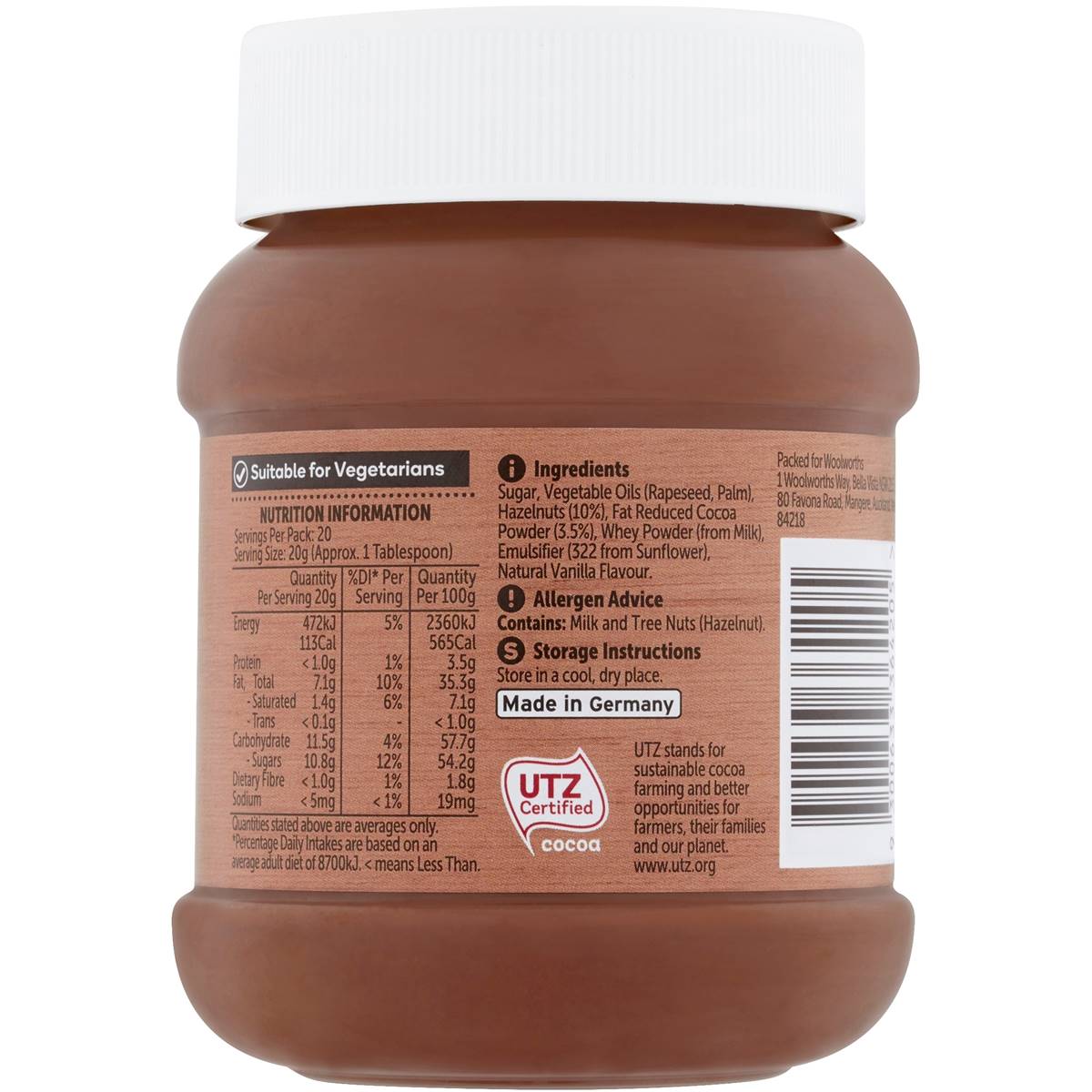 Woolworths Choc Hazelnut Spread 400g Woolworths