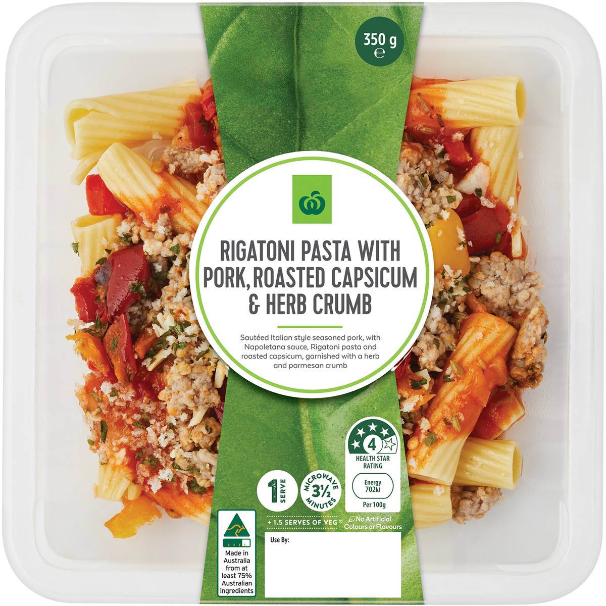 Woolworths Rigatoni Pasta With Pork Roast Caps & Herb Crumb Chilled