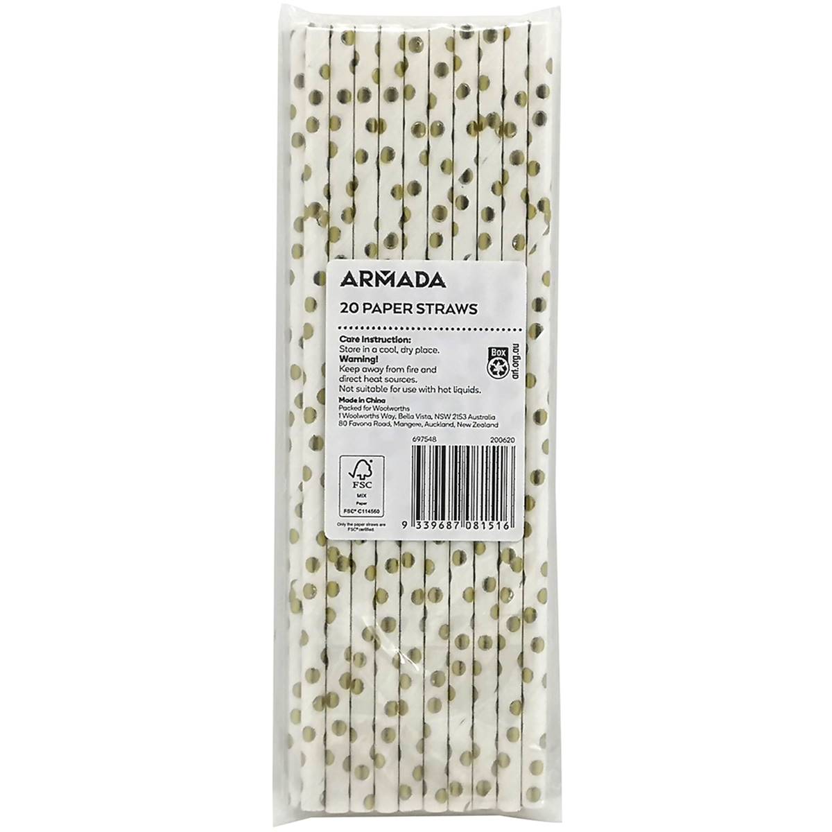 Woolworths Paper Straws Premium Assorted 20 Pack Woolworths