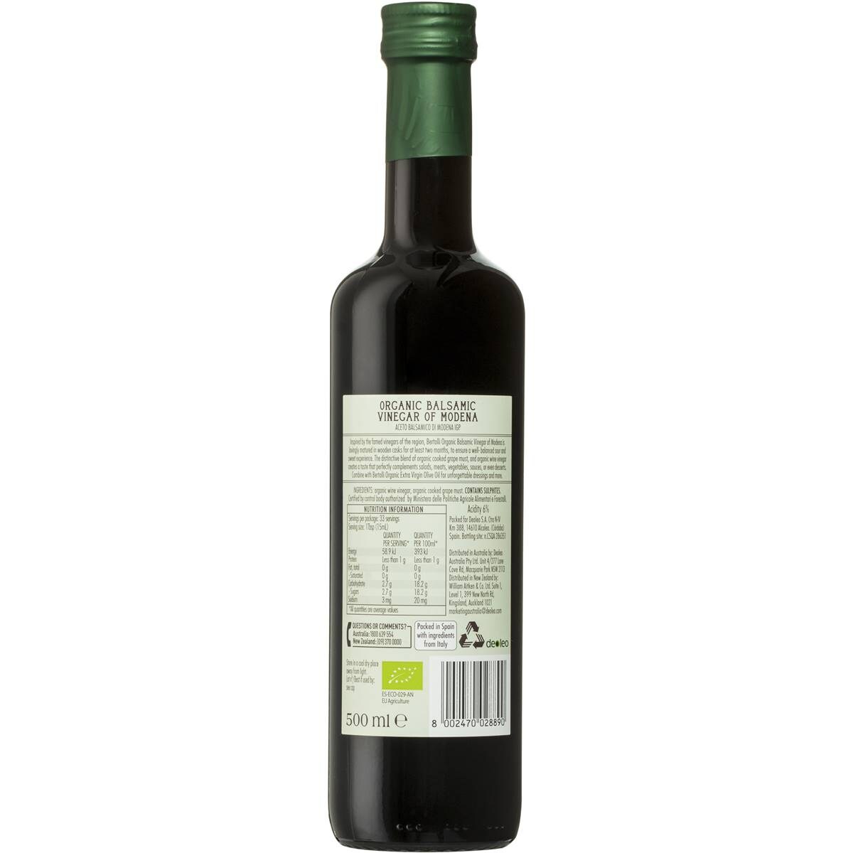 Bertolli Organic Balsamic Vinegar 500ml Woolworths