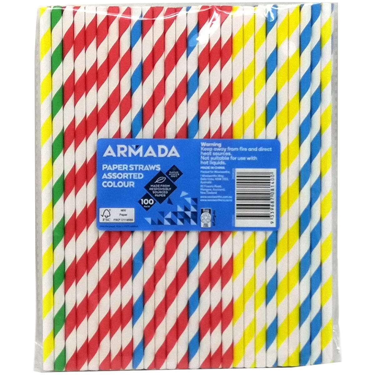 Armada Paper Straws Striped 100 Pack Woolworths
