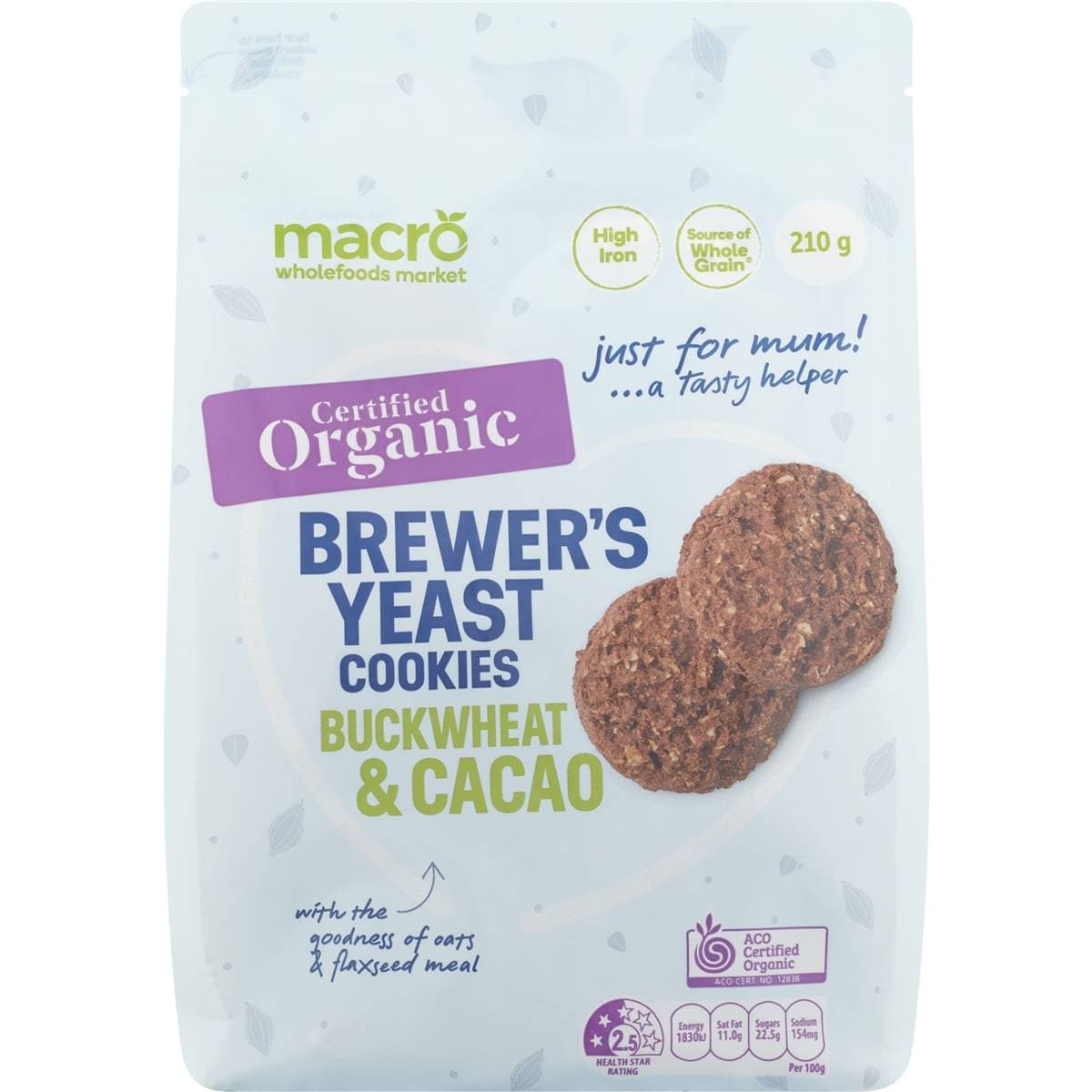 Macro Organic Brewers Yeast Cookies Buckwheat & Cacao 210g Woolworths