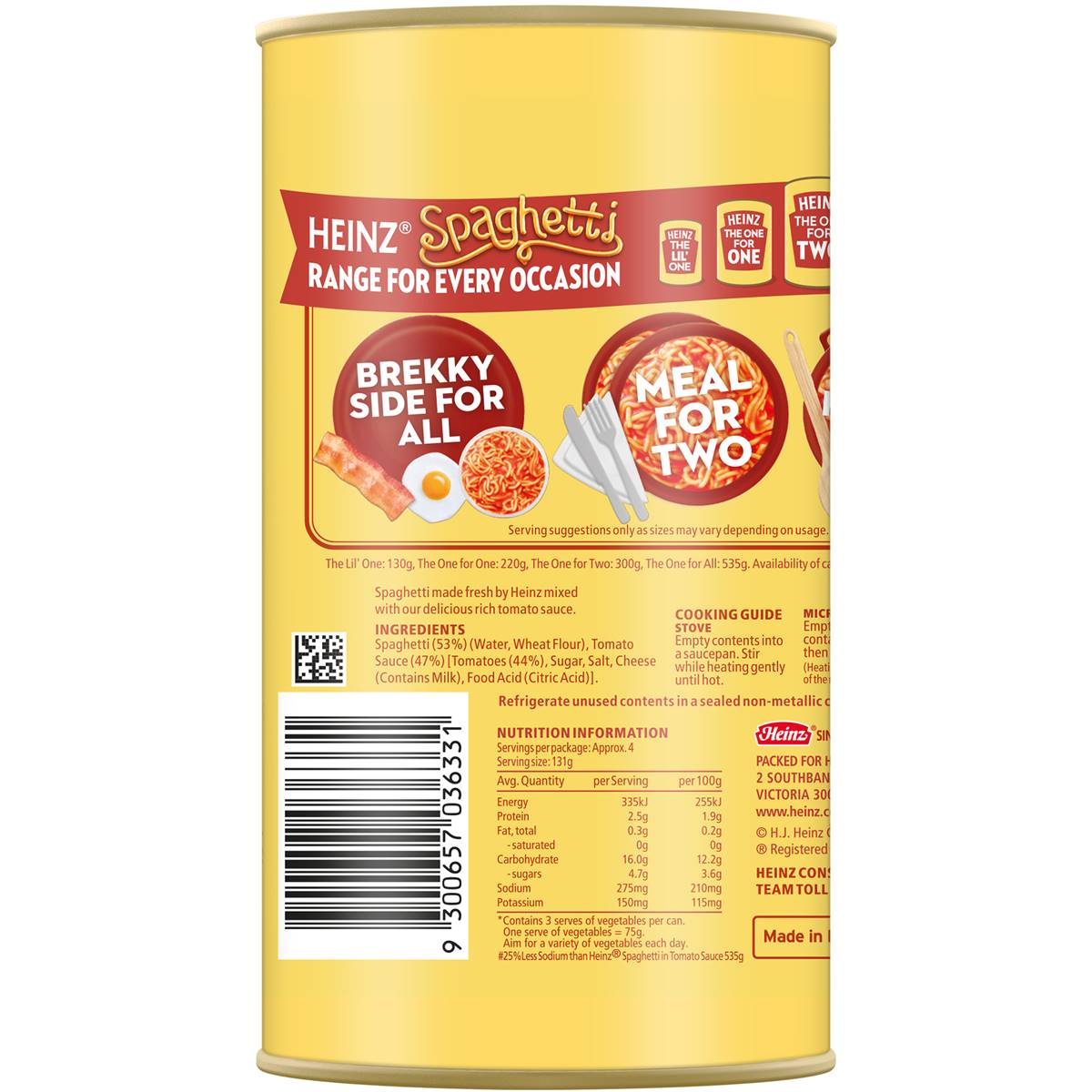 Heinz Spaghetti With Reduced Salt 535g Woolworths