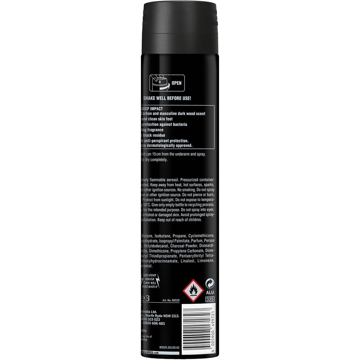 Nivea Men Deep Aerosol Antiperspirant Deodorant 250ml | Woolworths