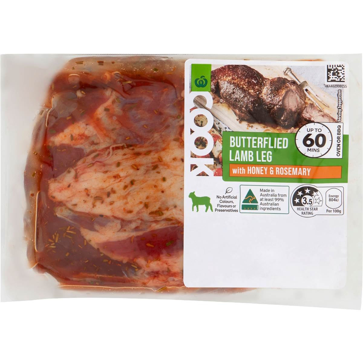 Woolworths Cook Butterflied Lamb Leg With Honey & Rosemary 400g 900g