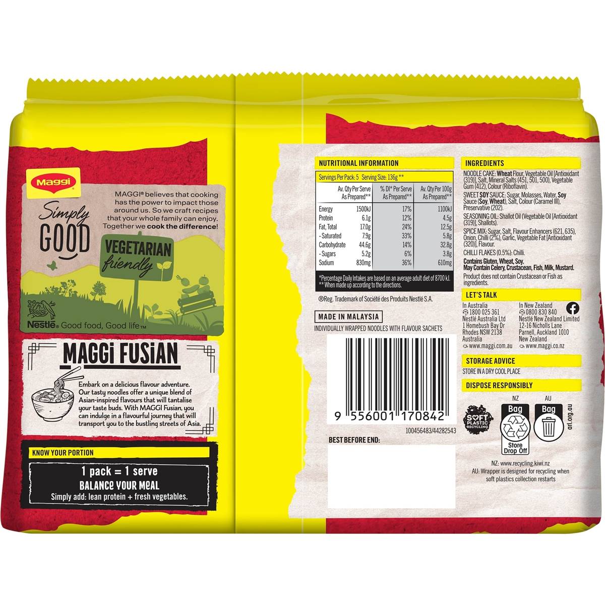 Maggi Fusian Mi Goreng Hot & Spicy Flavour Instant Noodles 5 Pack