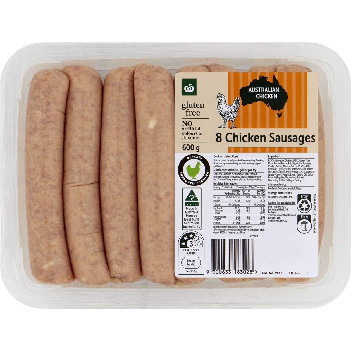 Woolworths Chicken Sausages 680g Woolworths