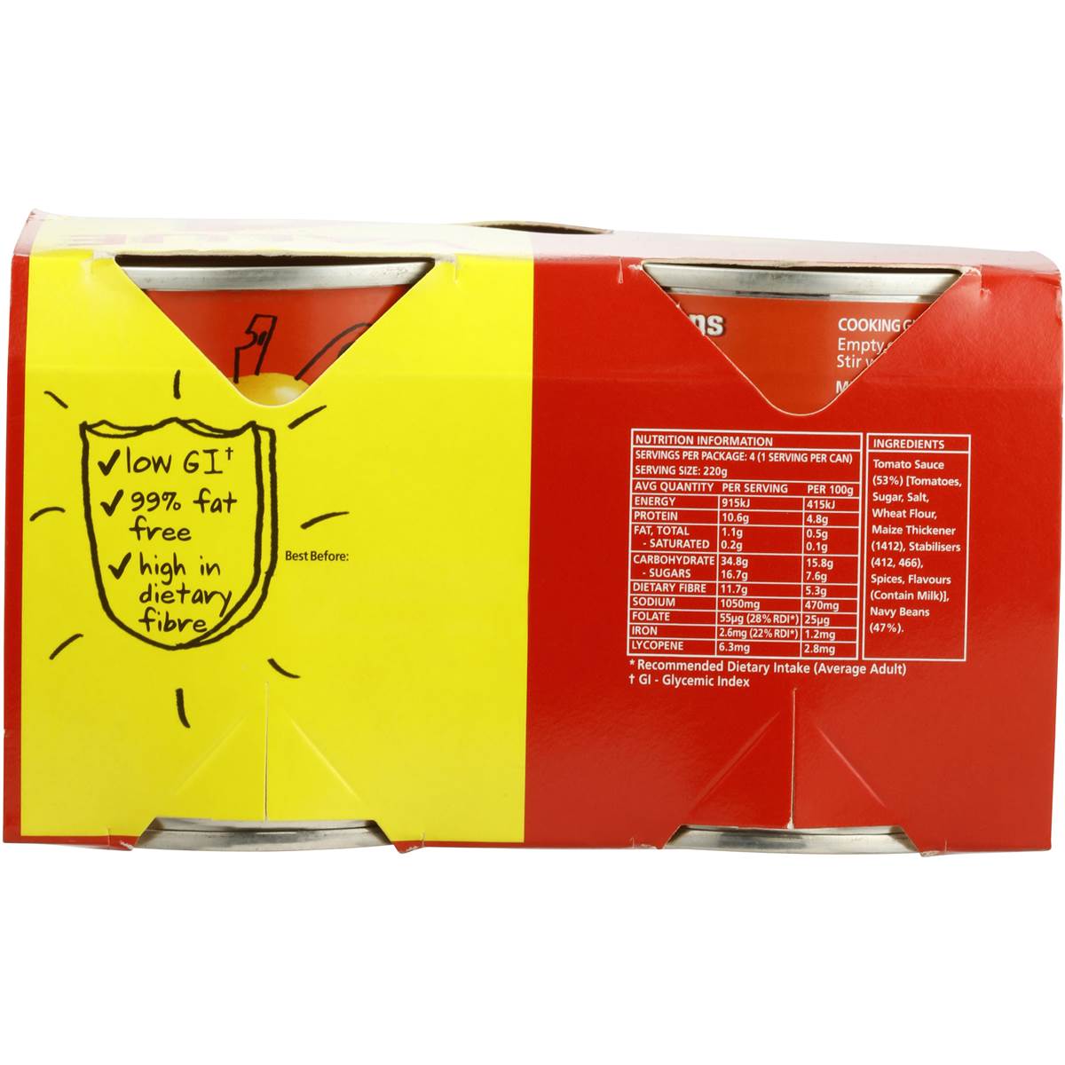 Watties Baked Beans Regular 4x220g Woolworths