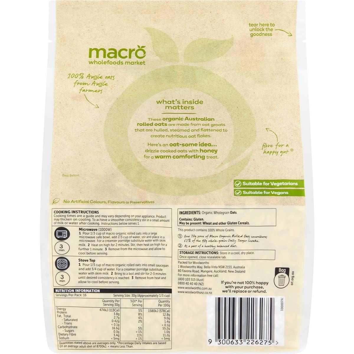 Macro Organic Rolled Oats 500g Woolworths