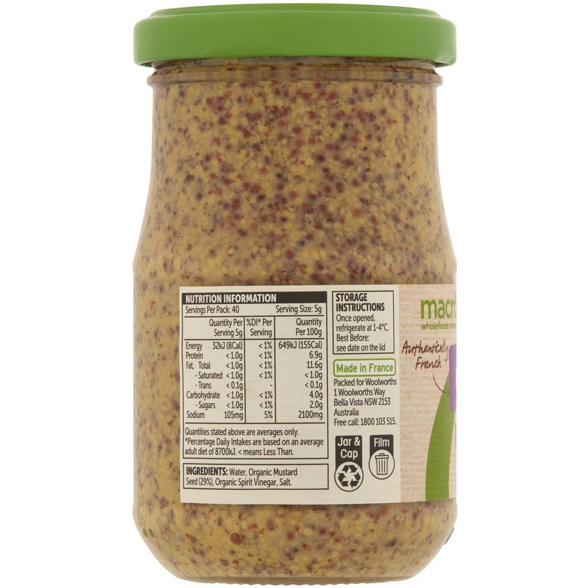 Macro Organic Whole Grain Mustard 200g Woolworths