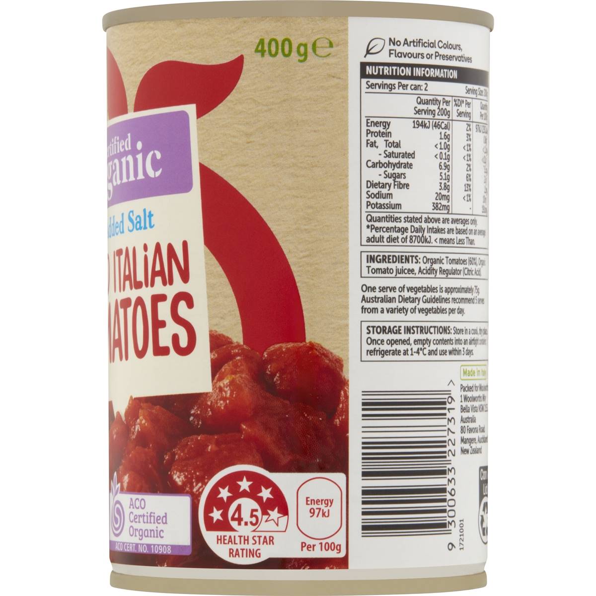 Macro Organic Tomatoes Diced No Added Salt 400g Woolworths