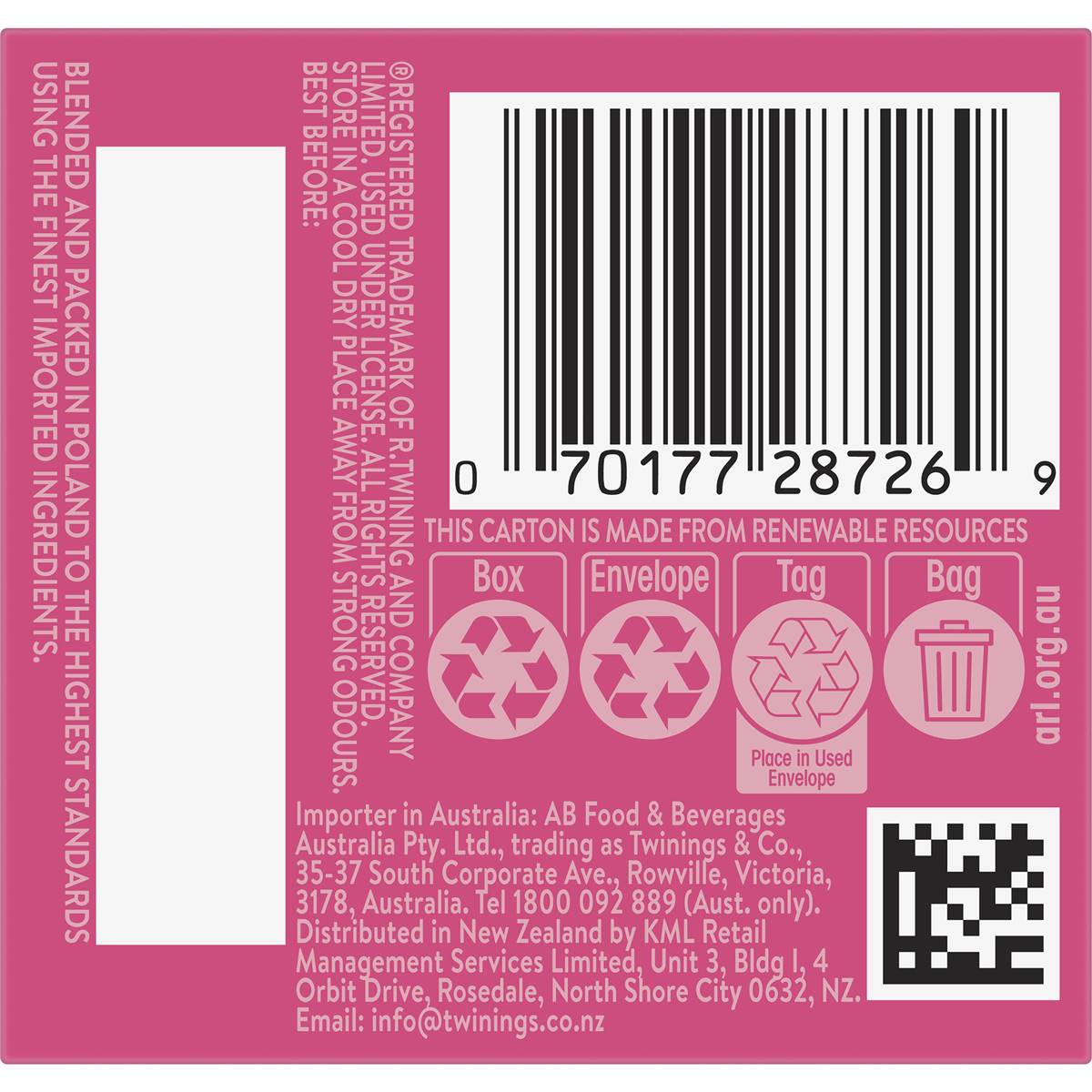 Twinings Strawberry, Raspberry & Loganberry Tea Bags 10 Pack Woolworths