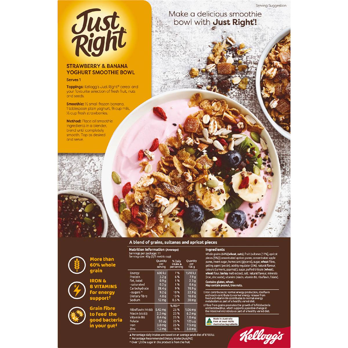 Kellogg's Just Right Apricot & Sultana Breakfast Cereal 460g Woolworths
