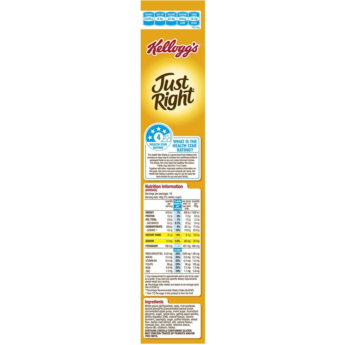 Kellogg's Just Right Apricot & Sultana Cereal 790g Woolworths