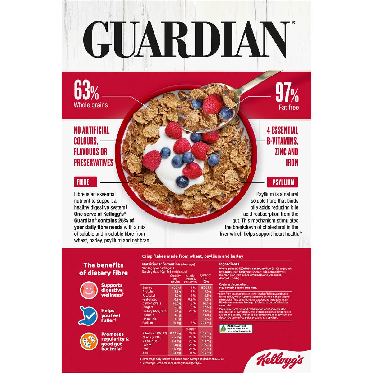 Kellogg's Guardian Psyllium Breakfast Cereal 360g Woolworths