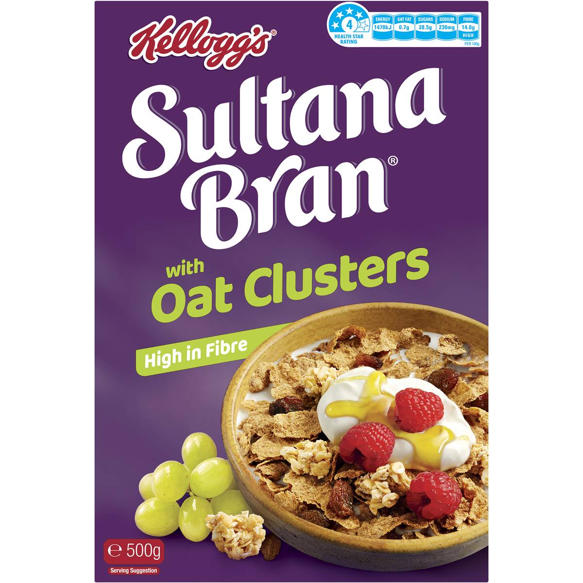 Kellogg's Sultana Bran Fibre Cereal With Oat Clusters 500g Woolworths