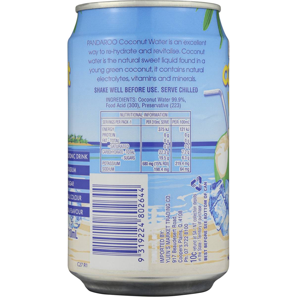 Pandaroo Drinks Coconut Water 310ml Woolworths