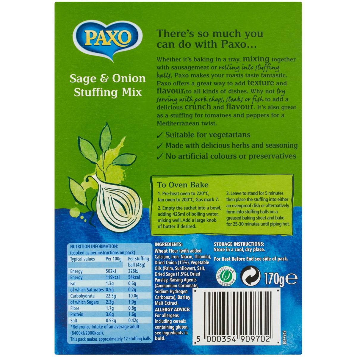 Paxo Stuffing Sage & Onion 170g Woolworths