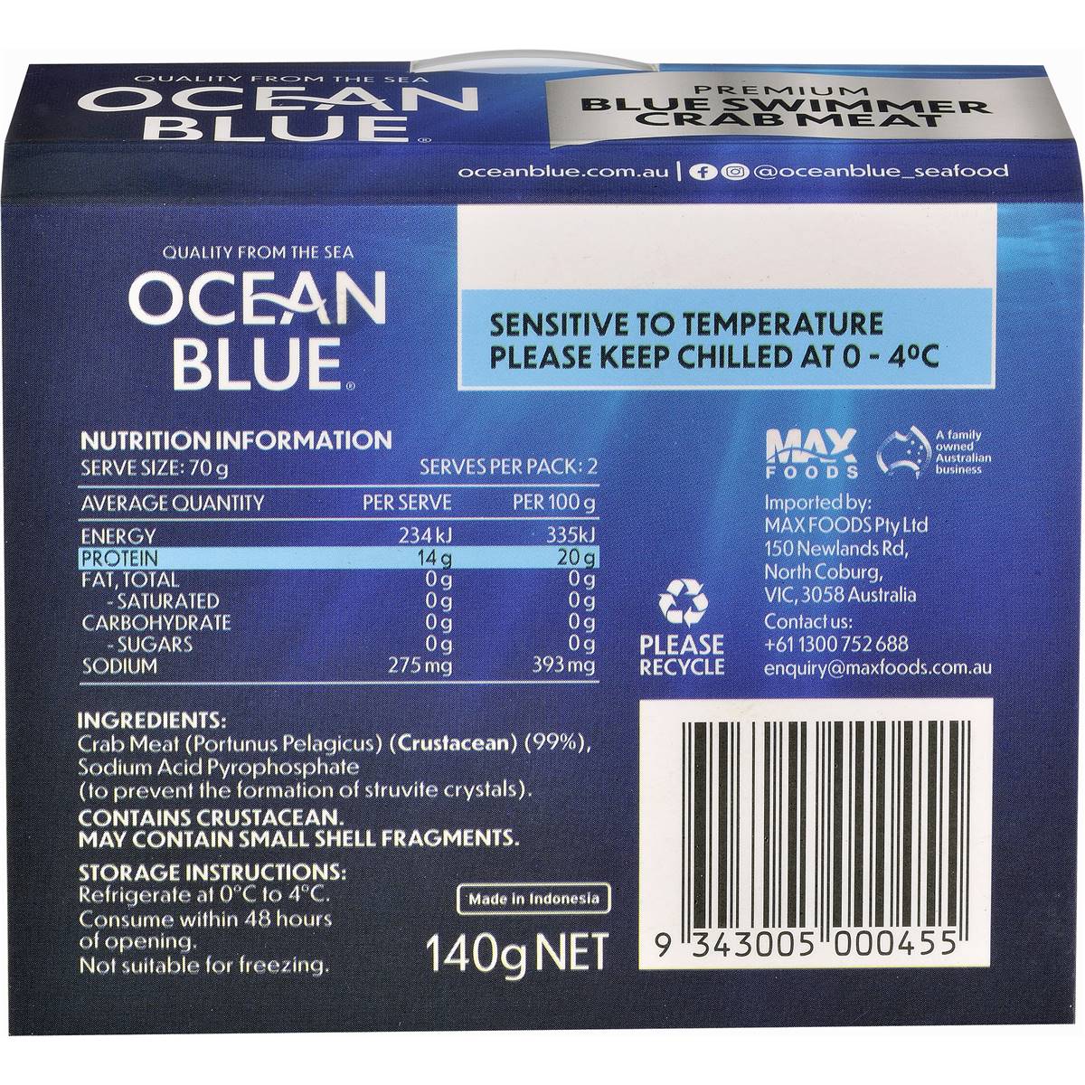 Ocean Blue Crab Meat 140g Woolworths