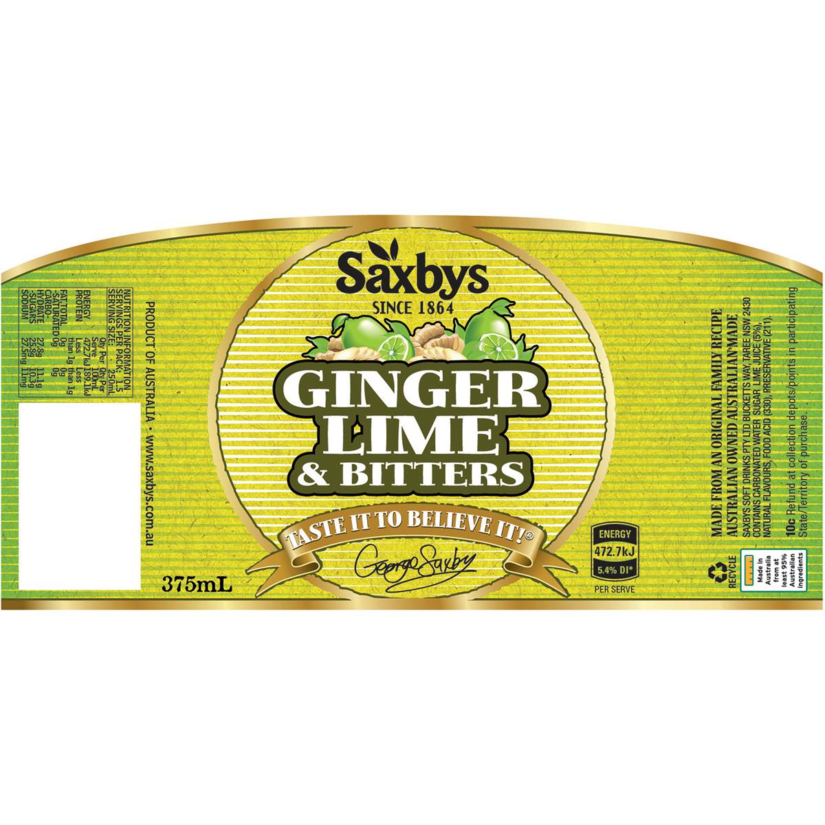 Saxbys Lime & Bitters 4x375ml Woolworths