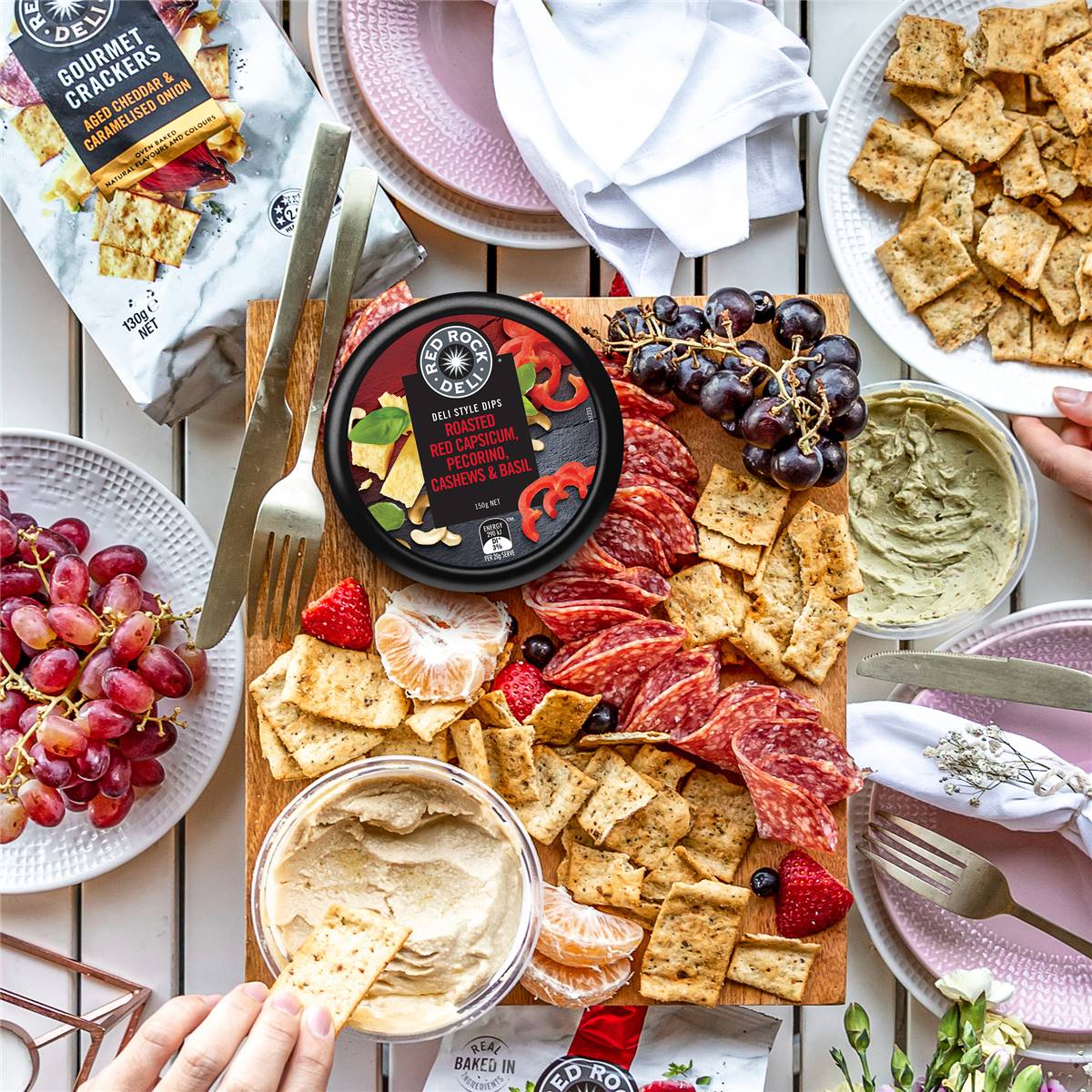 Red Rock Deli Dip Roasted Red Capsicum, Pecorino, Cashews & Basil 150g