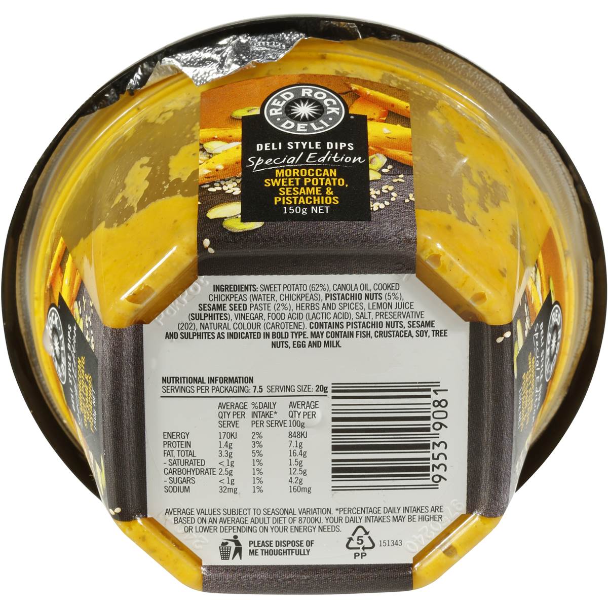 Red Rock Deli Dip Morrocan Sweet Potato 150g Woolworths