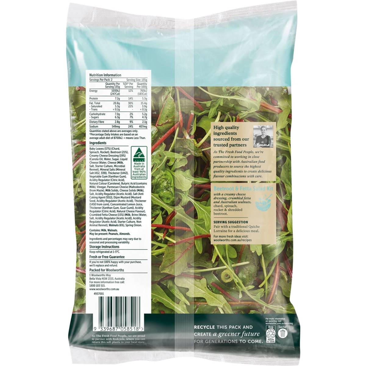 Woolworths Beetroot & Feta Salad Kit 270g Woolworths