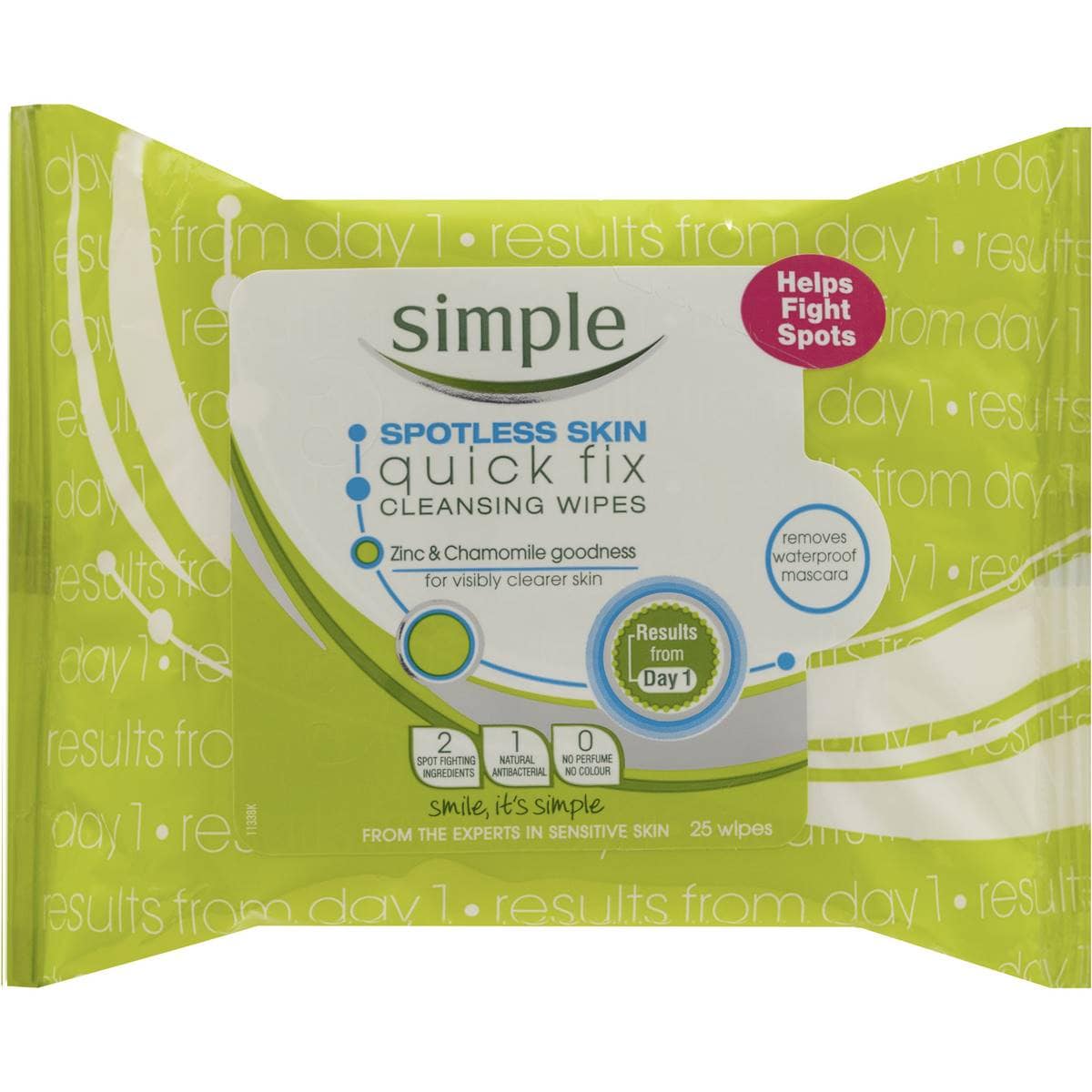 Simple Spotless Skin Cleansing Wipes Quick Fix 25 Wipes Woolworths