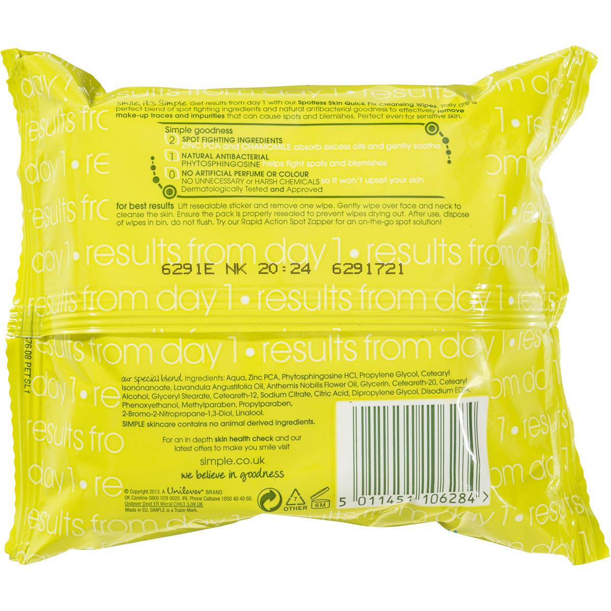 Simple Spotless Skin Cleansing Wipes Quick Fix 25 wipes Woolworths