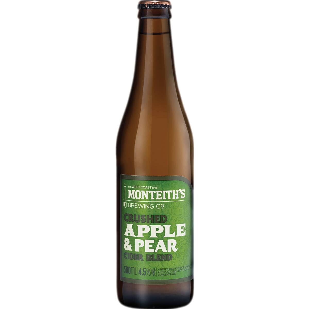 Monteith's Brewing Co. Apple & Pear Cider Bottle 500ml Single Woolworths
