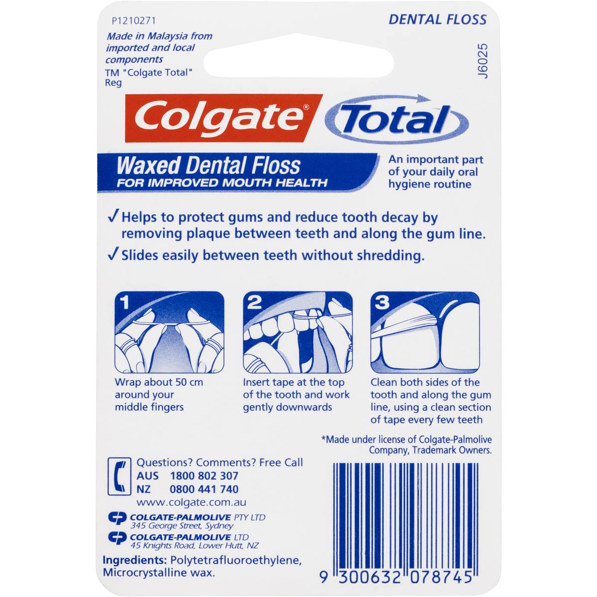 Colgate Total Waxed Dental Floss 50m Woolworths