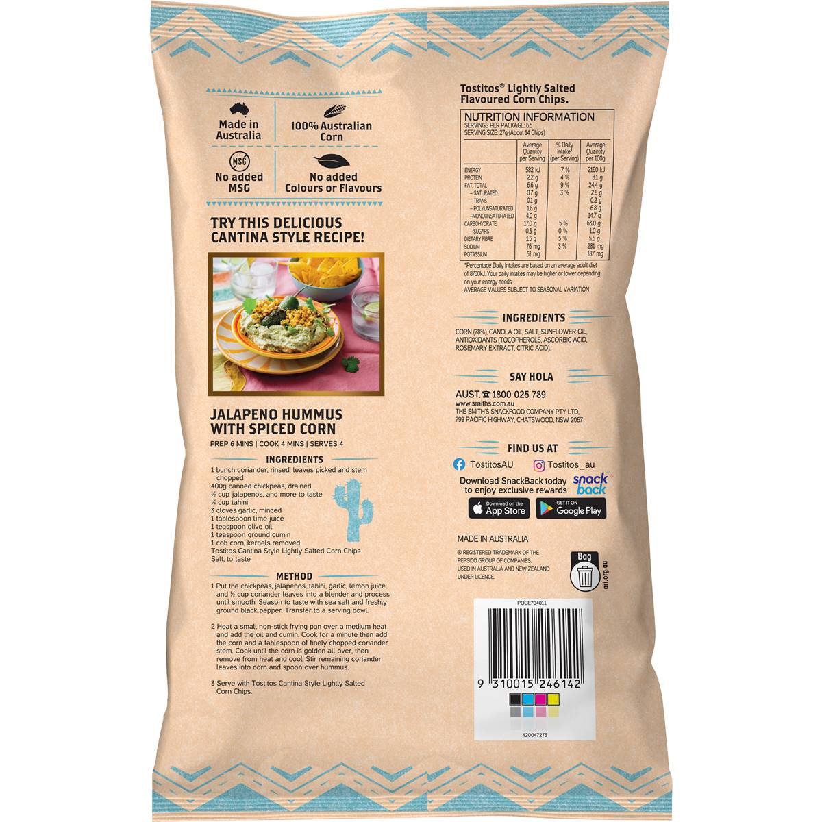 Tostitos Tortilla Corn Chips Lightly Salted Cantina Style 175g Woolworths
