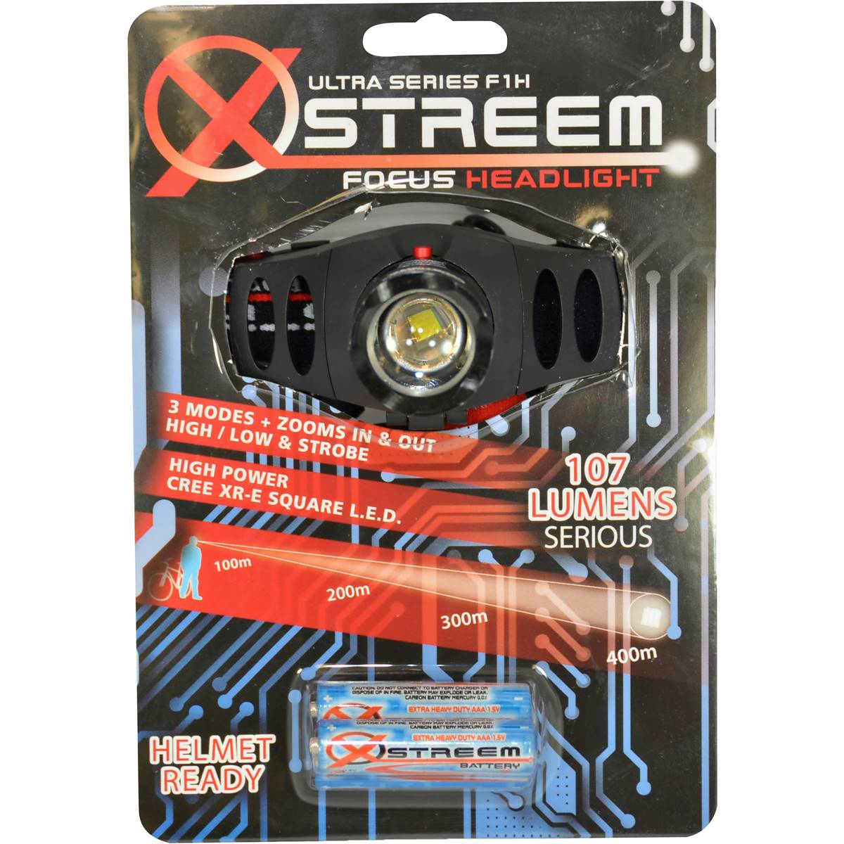 Xstreem Headlight Multi Focus 400m Reach & Helmet Ready