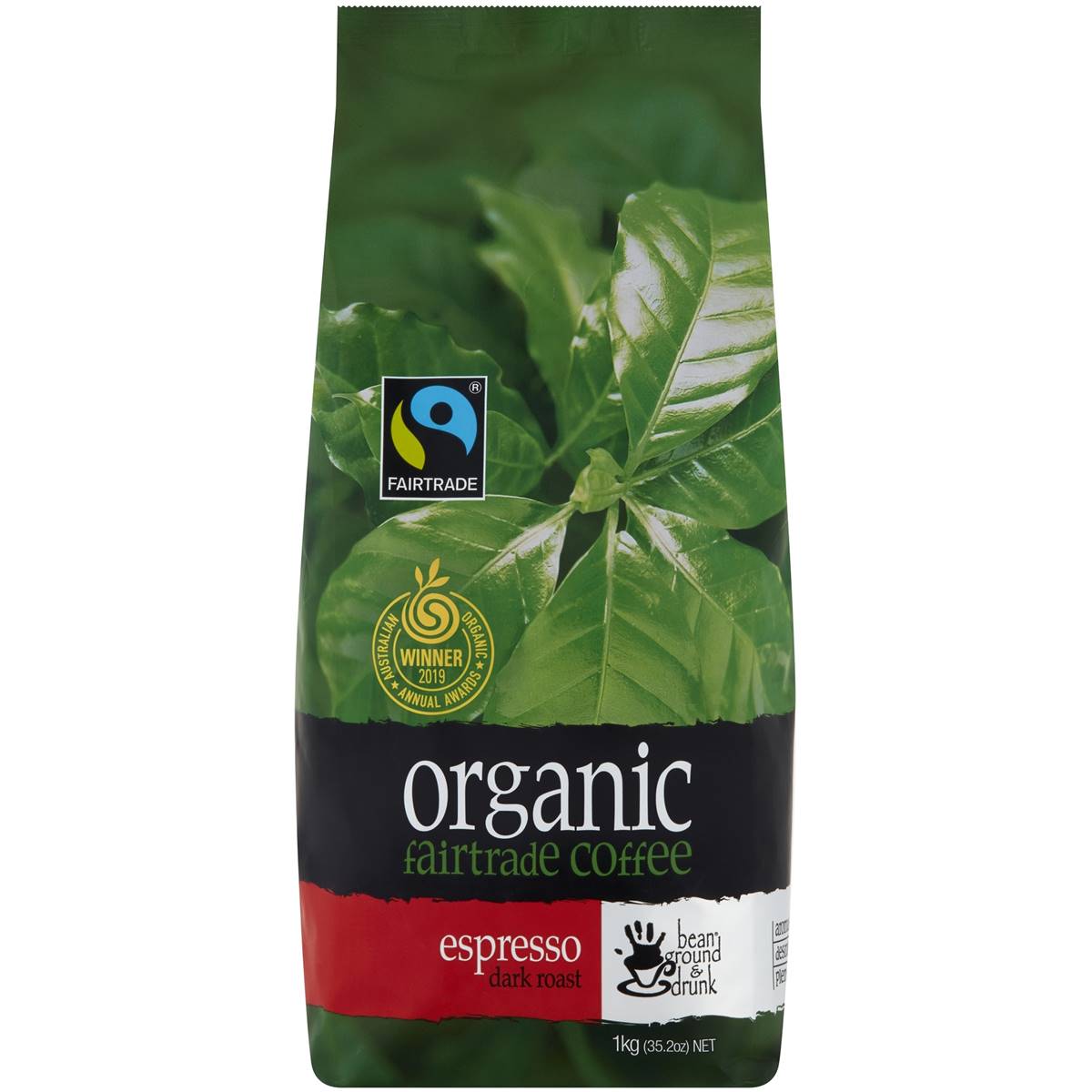 Bean Ground & Drunk Coffee Organic Fairtrade Coffee Espresso Beans 1kg