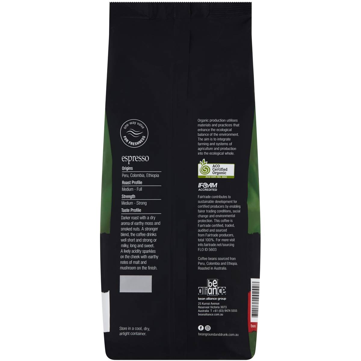 Bean Ground & Drunk Coffee Organic Fairtrade Coffee Espresso Beans 1kg