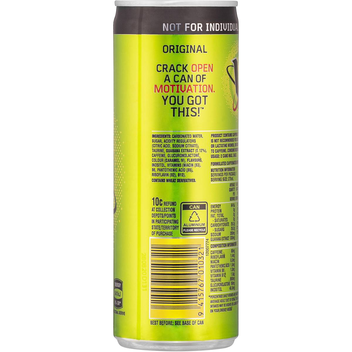 V Energy Drink 6x275ml | Woolworths