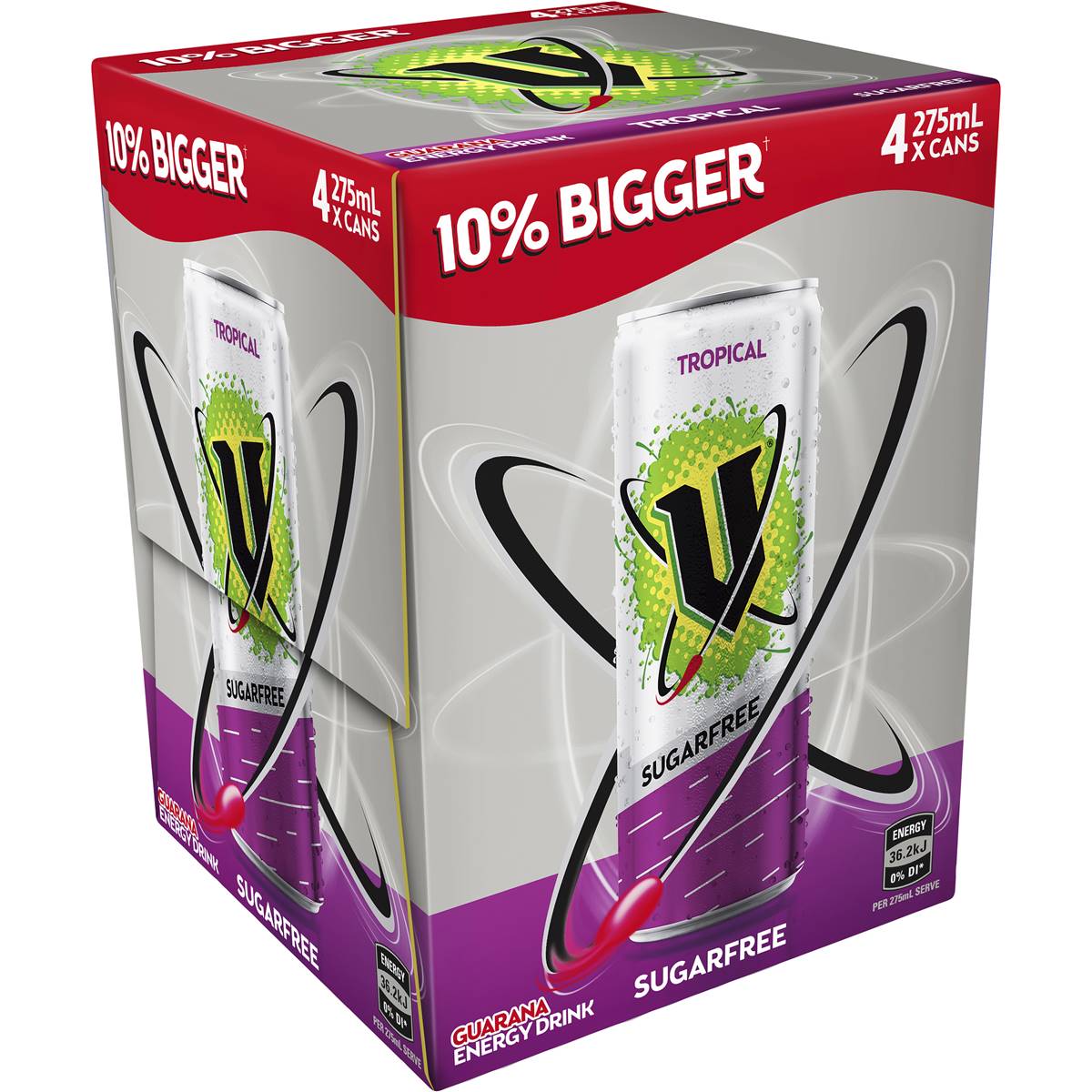 V Energy Drink Sugar Free Tropical 4x275ml Woolworths