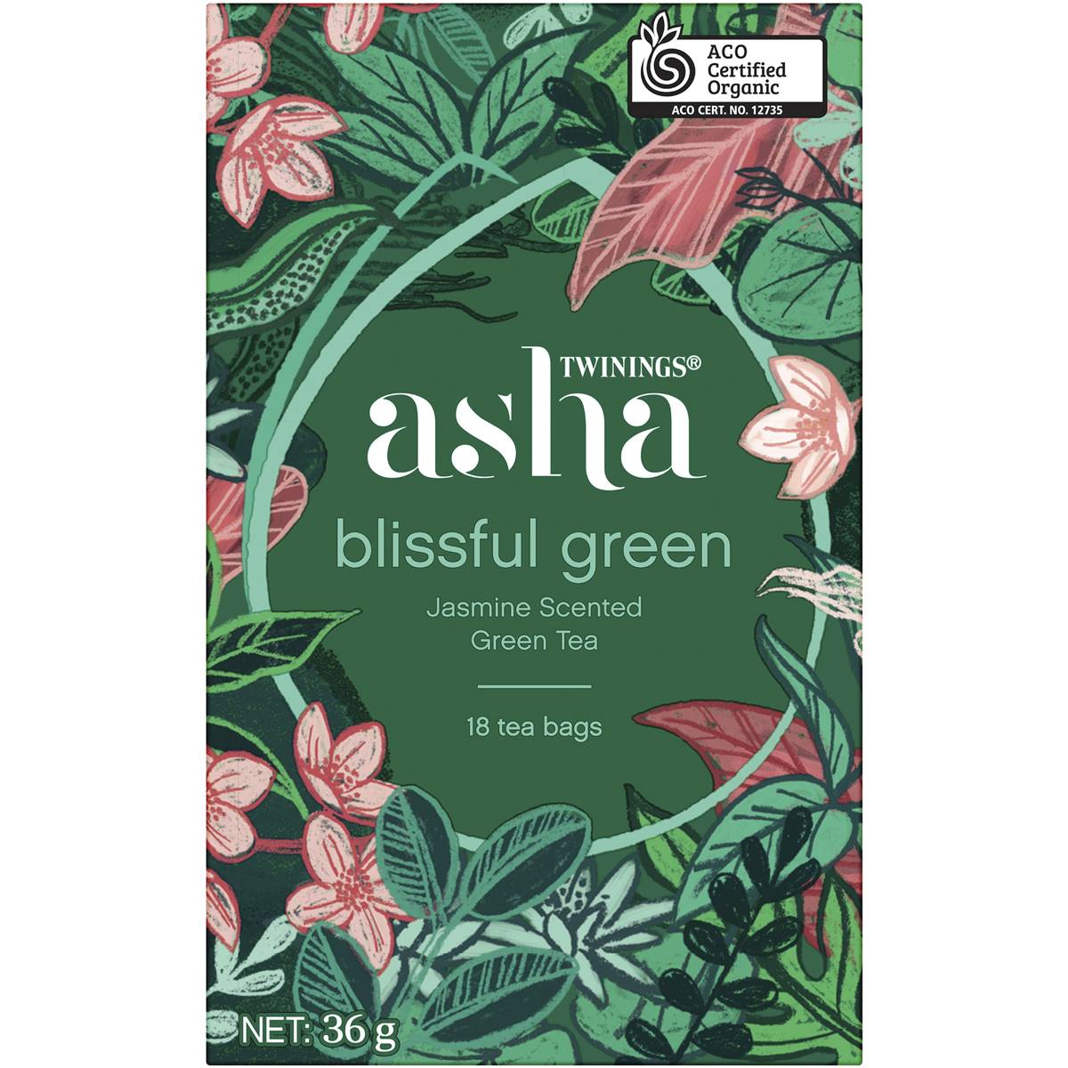 Twinings Asha Blissful Green Jasmine Scented Organic Green Tea Bags 18