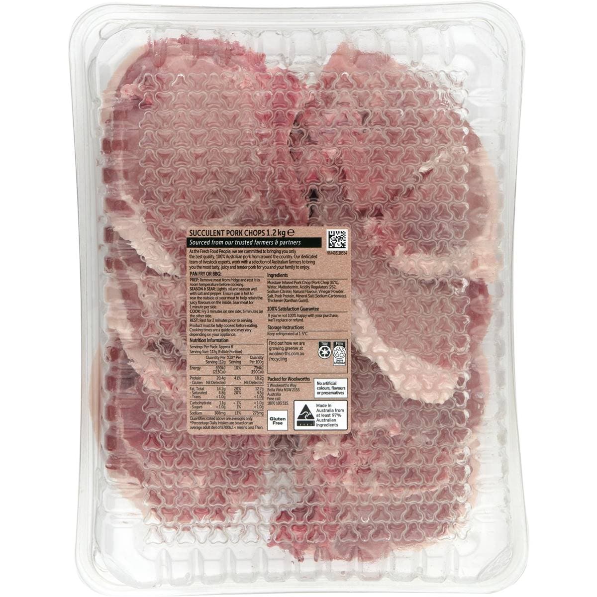 Woolworths Moisture Infused Pork Chops 1.2kg Woolworths